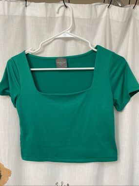 Olivia Rae Teal Square Neck Short Sleeve Crop Top